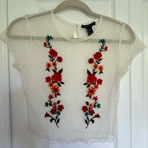 Floral Embroidered Sheer Mesh Short sleeve Top Forever 21
